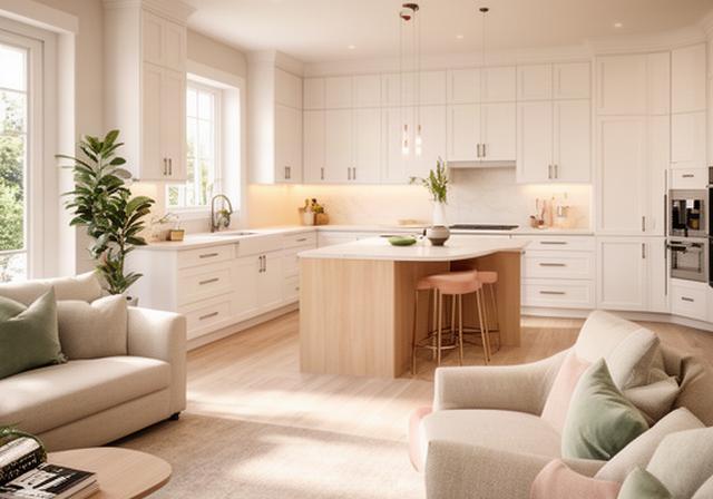 Bright renovated open-plan kitchen and living room in a Loyalist Ontario home