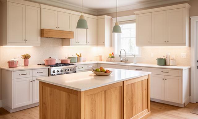 Bright renovated kitchen in a Loyalist home with pale cabinetry, warm wood details, and a central island